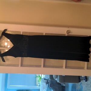 Black Velvet & Lace Long Maxi Dress. Sz L, Zipper, Vintage, Excellent Condition